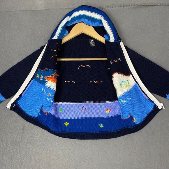 Incas Inc Sweater Hoodie Youth 6 Wool Peru Blue Animals Sun Birds Whimsical - Picture 5 of 15